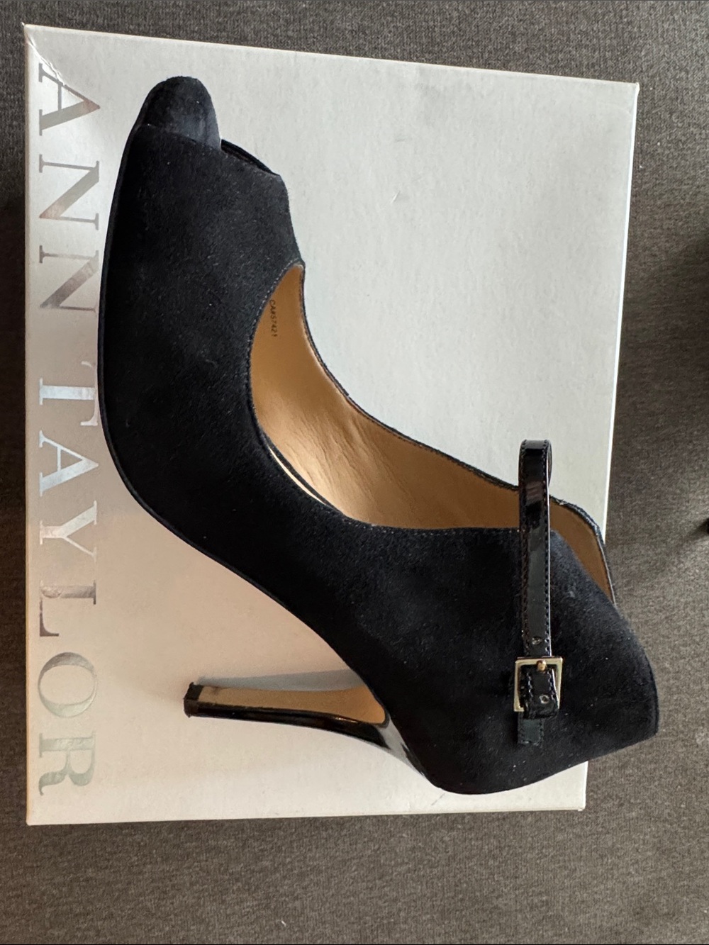 Ann Taylor Black Suede Peep-Toe Heels - Picture 2 of 5